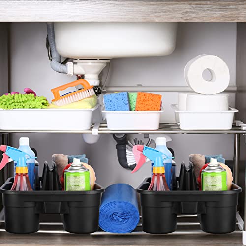 Wesiti 6 Pcs Cleaning Caddy with Handle Large Plastic Housekeeping Shower Basket Cleaning Supplies Organizer for Spray Bottles Brush Home Bathroom Office(Black)