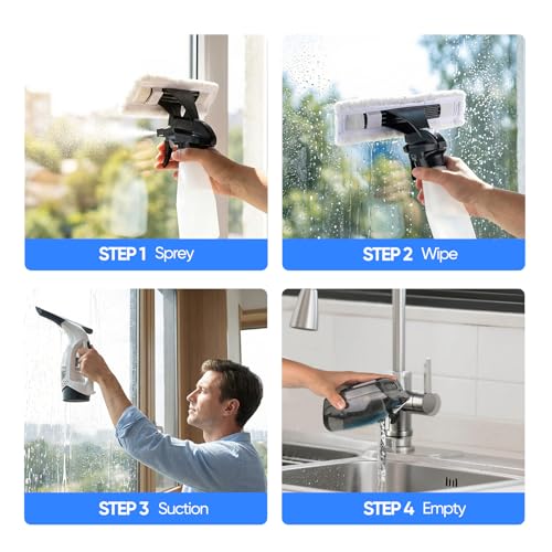 Window Vacuum Squeegee Cordless, Window Vacuum Cleaner with 2000Pa Streak-Free Suction, 30–40" Extension Pole, 11-Inch Cleaner Tool for High Windows, Shower Glass, Tiles & Mirrors