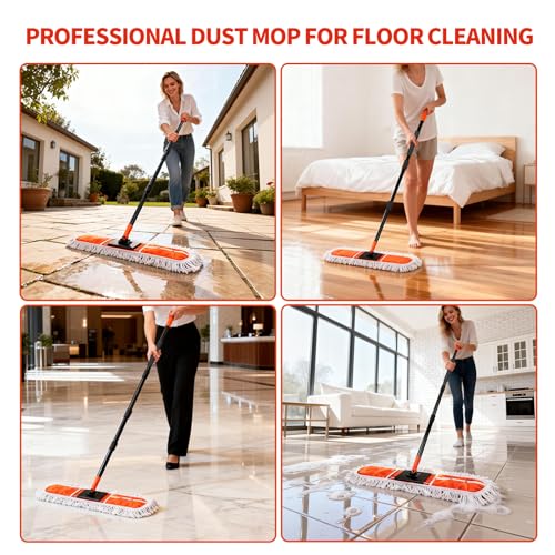 36" Large Commercial Dust Mops for Industrial Floor ，Marble, Laminate,Tile,Concrete,Garage. Janitor Broom Wide Dry mop for Hardwood ,Heavy Duty Long Handle Hotel Gym Household Cleaning Supplies