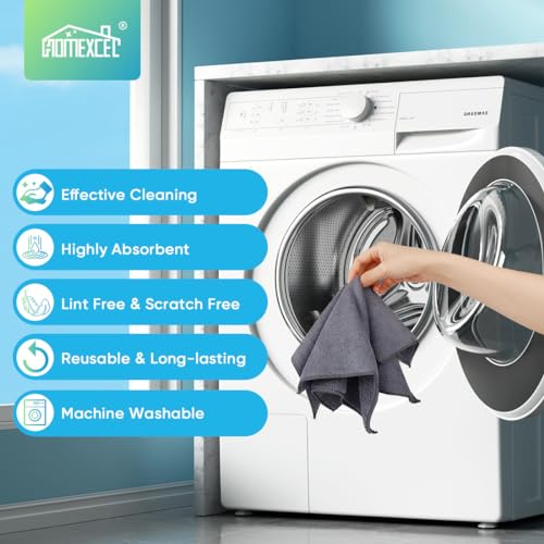 HOMEXCEL Grey Microfiber Cleaning Cloth, 12 Pack Premium Microfiber Towels for Cars, Lint Free, Scratch-Free, Highly Absorbent, Reusable Cleaning Rags for Car, Household, Kitchen, Window, 11.5"X11.5"