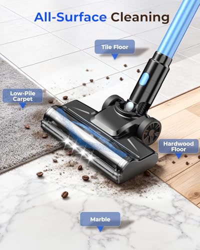 UML0 N8 Cordless Vacuum Cleaner,Lightweight Stick Vacuum with Powerful Suction,2200mAh Battery,40 Mins Runtime, Self-Standing,Rechargeable Vacuum Cleaners for Home Hardwood Floor Pet Hair (Cobalt)