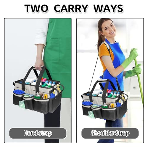 Boczif Cleaning Caddy Bag Wearable, Cleaning Caddy Supplies Organizer with Handle, Shoulder Straps & Detachable Divide, Cleaning Tool Organizers Tote Bag for Cleaners & Housekeepers (White)