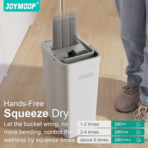 JOYMOOP Mop and Bucket Set for Home and Commercial Use, Flat Mop System with 3 Reusable Microfiber Pads, Floor and Wall Cleaner