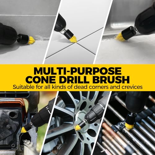 Holikme 10Pieces Drill Brush Attachments Set, Power Scrubber Brush with Extend Long Attachment，Scrub Brush，Shower Scrubber，Cleaning Supplies,Yellow