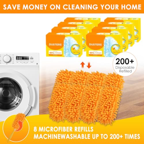 Redones Dusters for Swiffer - Reusable Duster Refill Compatible with Swiffer Hand Duster(8 Pack+1Handle), 360 Heavy Duty Dusters Refills