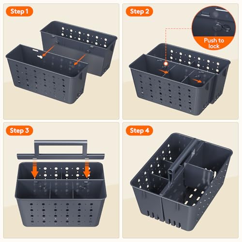 Lifewit Shower Caddy Portable, Plastic Bathroom Organizer with Handle and Holes, Hard Cleaning Basket for Toiletry Storage, College Dorm Essentials, Slate Blue, 1 Pack