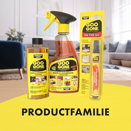 Goo Gone Adhesive Remover Spray Gel Removes Chewing Gum Grease Tar Stickers Labels Tape Residue Oil Blood Lipstick Mascara Shoe Polish Crayon Ounce, Orange, original, 12 Fl Oz