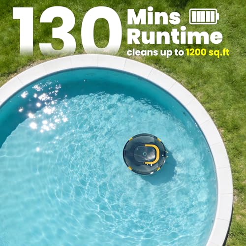 Y20 Robotic Pool Cleaner, Cordless Pool Vacuum for Above Ground & Inground Flat Pools with Dual Motors, 130 Min Runtime, Auto-Parking, Powerful Pool Vacuum Robot for Up to 1200 Sq.Ft