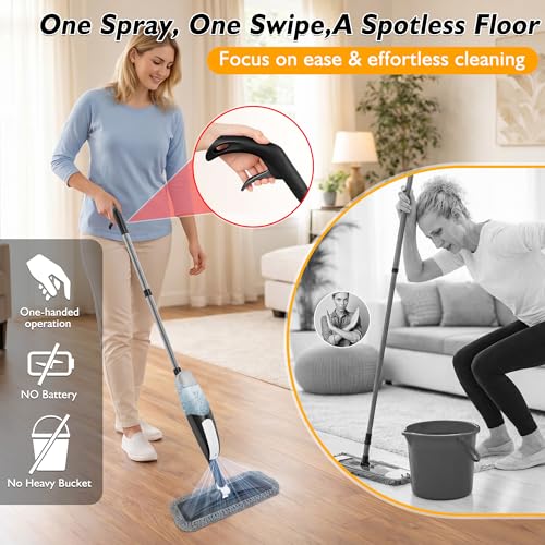 TRAV-ROUND Spray Mop for Floor Cleaning: Microfiber Wet Dry Mop for Hardwood Laminate Tile Wood Vinyl, 360° Swivel Head Lightweight Flat Floor Mops with 3 Washable Reusable Pads & Refillable Bottle