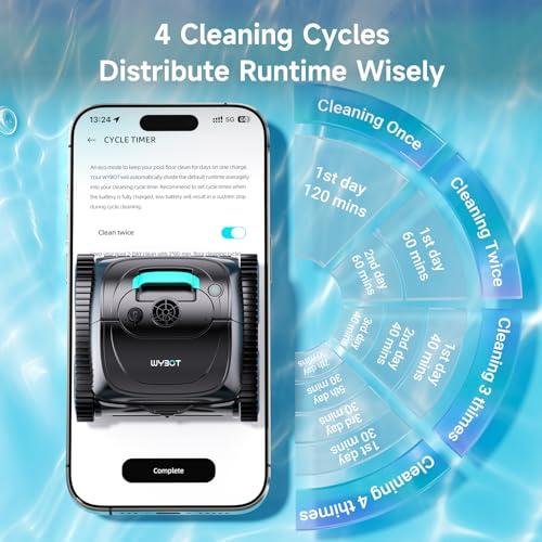 WYBOT C1 Cordless Robotic Pool Vacuum for Inground Pools, Above Ground Pool Cleaner 4-in-1 Wall & Waterline Cleaning Up to 1,621 sq.ft, 150mins Smart App Navigation, Black