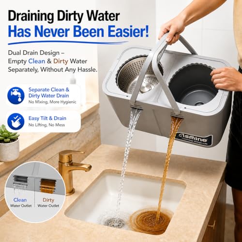 Compact Spin Mop for Apartments & Small Spaces, Clean & Dirty Water Separation Mop Bucket for Pet Owners & Daily Cleaning,360° Swivel Wheels, Safe for Hardwood & Tile, Adjustable Handle, 6 Mop Heads