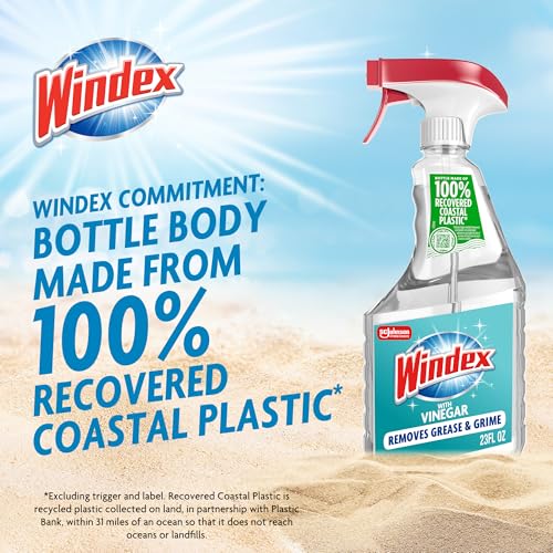 Windex Vinegar Glass and Surface Cleaner Spray Bottle, Packaging Designed to Prevent Leakage and Breaking, Surface Cleaning Spray, 23 Fl Oz