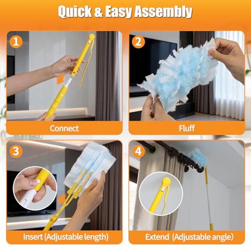 Swilsweep 80 Count Duster Refills with 1 Short Handle & 3 ft Extendable Handle, Compatible with Swiffer Duster, 180° Disposable Microfiber Cleaning Dusters, Unscented