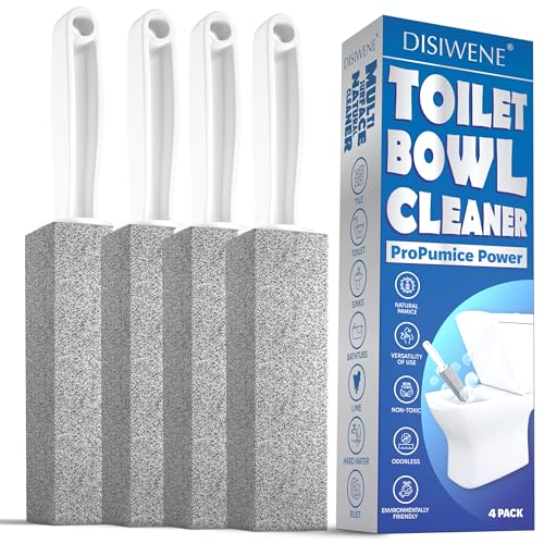 DISIWENE Pumice Cleaning Stone with Handle Toilet Bowl Cleaner Hard Water Ring Remover for Bath/Pool/Kitchen/Household Cleaning (4, 4 Pack with Handle)