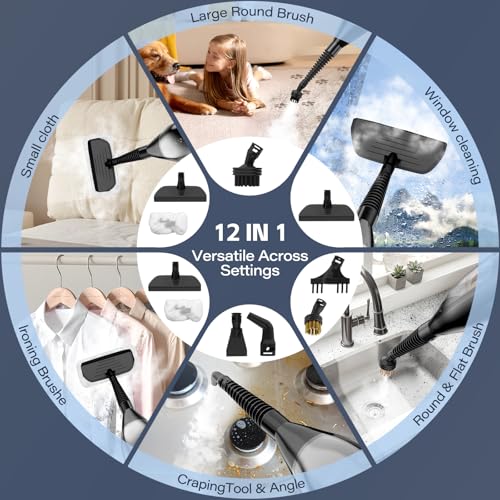 Steam Mop, 12-in-1 Powerful Handheld Steam Cleaner Detachable Steam Mops for Floor Cleaning, 565ML Removable Tank, 23FT Power Cable, MultiPurpose Steamer for Hardwood, Tile, Grout, Furniture