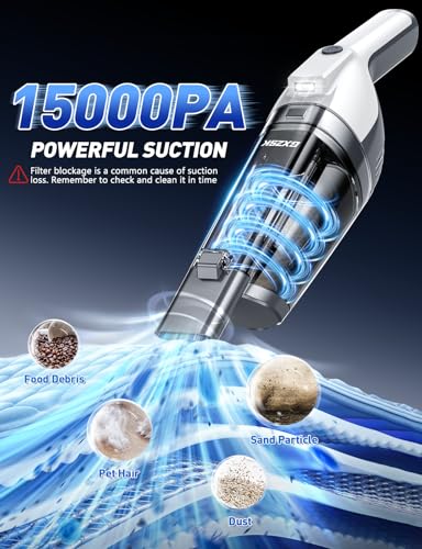Handheld Vacuum Cordless, 15000PA Powerful Suction Hand Held Vacuum Cleaner, Car Vacuum Portable Cordless with Large-Capacity Dust Bin & LED Light, High Power Hand Vacuum for Home, Car, Office, Pet