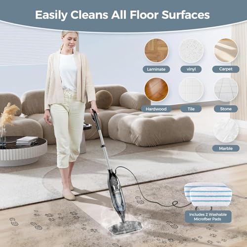 Seyomi Steam Mop, 12-in-1 Powerful Handheld Steam Cleaner Detachable Steam Mops for Floor Cleaning, 565ML Removable Tank, 23FT Power Cable, MultiPurpose Steamer for Hardwood, Tile, Grout, Furniture