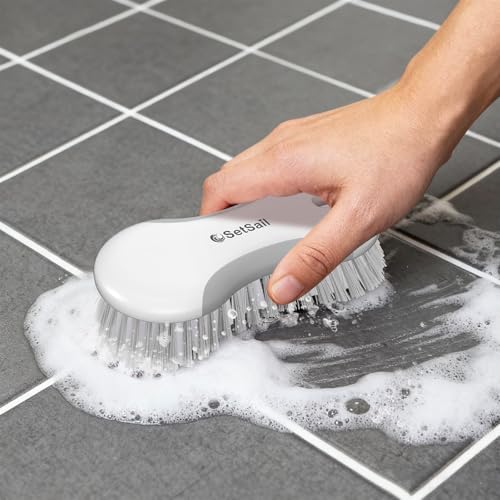 SetSail Multi-Purpose Scrub Brush of 2 Pack, Stiff Bristles Cleaning Brush with Non-Slip Grip Heavy Duty Scrub Brushes for Cleaning Bathroom Kitchen Tile Bathtub Sink, Grey