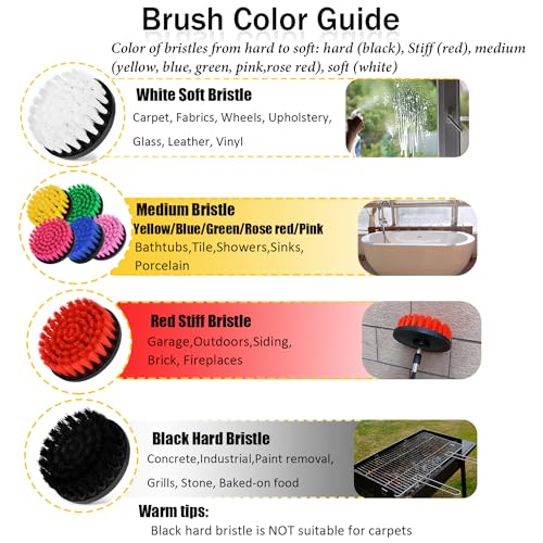 8 Pack Drill Brush Attachment Set, 1/4in Power Scrubber Brush+ Extend Long Rod, Brush Drill Attachment, Power Cleaning Scrub Brush for Bathroom, Tub, Tile, Corner, Floor