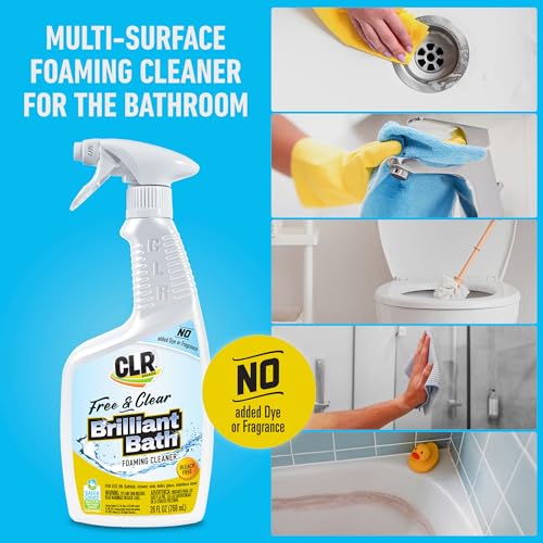 CLR Brands® Brilliant Bath Foaming Bathroom Cleaner Spray Free & Clear, No Added Dyes or Fragrances, Soap Scum and Hard Water Stain Remover, Use on Showers, Baths, Toilets and More, 26 Oz (Pack of 1)