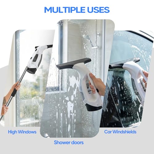 Window Vacuum Squeegee Cordless, Window Vacuum Cleaner with 2000Pa Streak-Free Suction, 30–40" Extension Pole, 11-Inch Cleaner Tool for High Windows, Shower Glass, Tiles & Mirrors