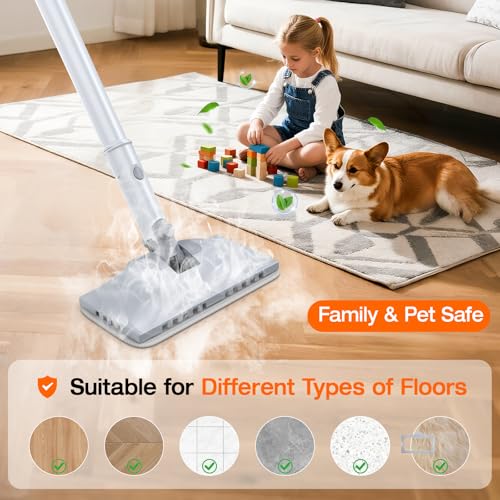 10-in-1 Steam Cleaner, Steam Mop & Detachable Handheld Steam Cleaner, 320ml Water Tank, 10s Fast Heating, Portable Steamer for Kitchen, Floor, Tiles, Window, BBQ Grill, Car, Bright White
