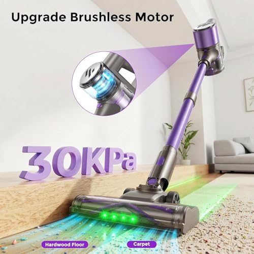 Cordless Vacuum Cleaner,Vacuum Cleaner for Home with Brushless Motor,Lightweight Stick Vacuum with Self-Standing and Touch Screen,Hardwood Floor Vacuum for Pet Hair,Carpets,Tile(Eggplant Purple)