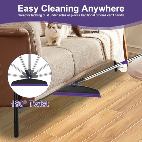 UDUK Broom with Dustpan Combo Set and Silicone Air Broom Kit, 51" Long Handle Floor Squeegee, Purple Household Kit for Glass Window Rugs Pet Hair Home