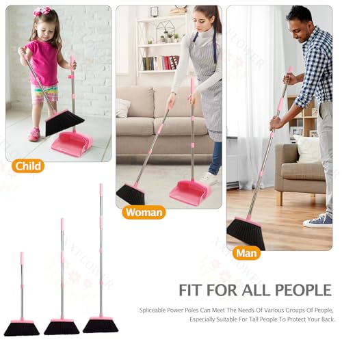 XXFLOWER Broom and Dustpan Set, Dustpans with Broom Combo for Home, Heavy Dust Broom and Dustpan Combo, Long Handle Dust Pan and Broom Set for Kitchen, Office, Pet Hair,Pink, Pack of 1
