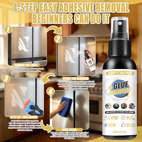 LIKFCBOND Adhesive Remover Spray 100ml, 3.38floz Sticker Remover Spray Set with Scraper and Towel, for Cars, Windows, Glass, Plastic, Labels, Decals, Tape Residue