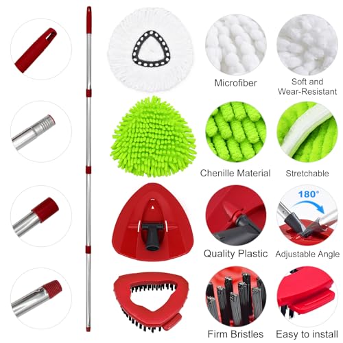 Hezane 4 Pack Replacement Mop Heads& Handle Scrub Brush and Base Combo Set Compatible with Ocedar Spin Mops Refills，30-58" Mop Handle and Microfiber Head Refills for Cleaning