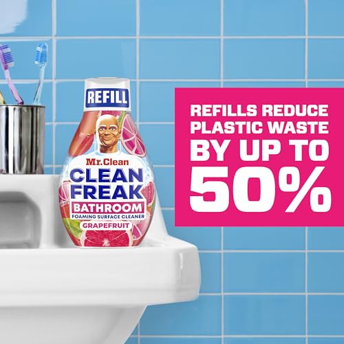 Mr. Clean Clean Freak Foaming Bathroom Surface Cleaner Multi-Surface Spray Starter Kit and Refill Bundle, Grapefruit Scent, 64 fl oz