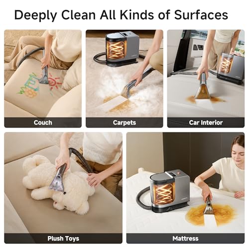 Uwant Portable Carpet Cleaner with Steam& Hot Water 18Kpa Upholstery Cleaner Machine for Pets with Cleaning Tools& Solution Carpet Steam Cleaner for set of 1 Cars,Couch,Furniture