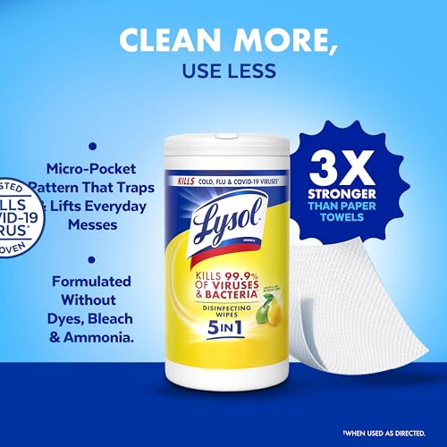 LYSOL Disinfecting Wipes, All Purpose Cleaner, Multi-Surface Antibacterial Cleaning Wipes, Household Cleaning Supplies, Dorm Essentials, Lemon & Lime Blossom Scent, 80 ct. (4 Pack)