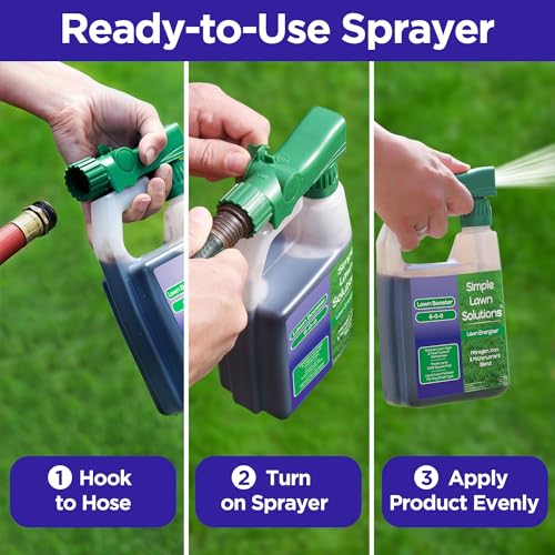 Commercial Grade Lawn Fertilizer with Iron- Liquid Fertilizer Spray- Nitrogen and Iron for Deeper Green Turf- Any Grass Type - Simple Lawn Solutions - Lawn Energizer - 32 Ounce