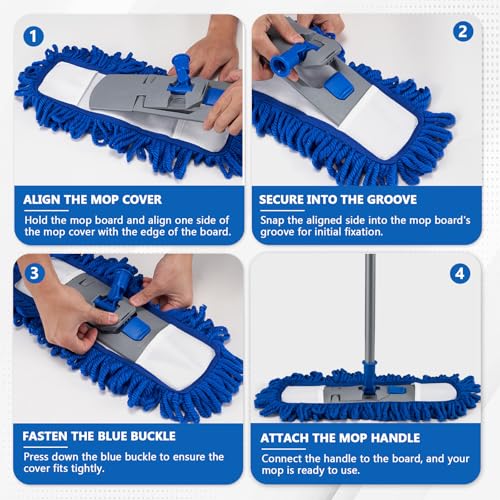 Neeklinny Dust Mop for Hardwood Floors,58" Long Handle Wet & Dry Mop,180° Rotating Microfiber Washable Mop for Tile,Laminate,Vinyl Floors,Pet Hair Cleaning