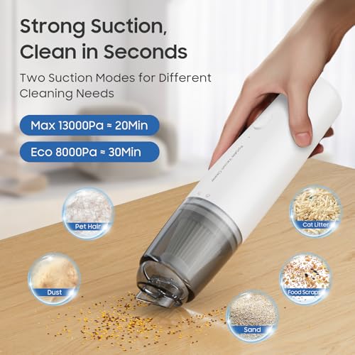 A9life Handheld Vacuum Cordless, Car Vacuum Portable with 2 Suction Modes, Blow & Suction 2-in-1, Mini Vacuum Cleaner Rechargeable for Car, Home, Pet Hair, Office, Desk, Keyboards (White)