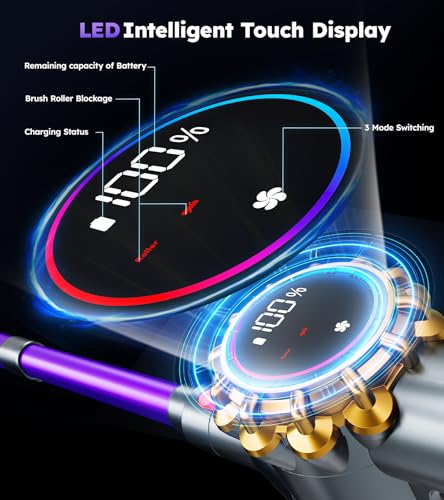 Cordless Vacuum Cleaner,Upgraded 550W 45KPA 60Mins Vacuum Cleaners for Home,Self-Standing Stick Vacuum with LED Display, Anti-Tangle,8 in 1 Lightweight Vacuum Cordless for Pet Hair Carpet Hard Floors