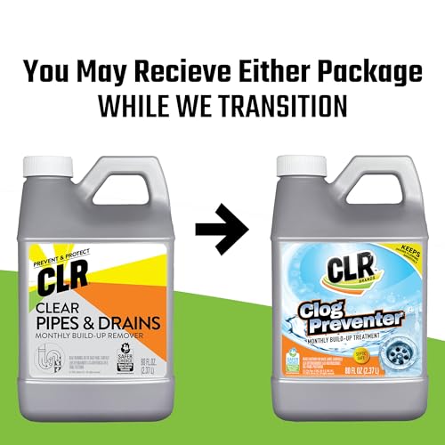 CLR Brands® Clog Preventer Clear Pipes and Drains Monthly Drain Build Up Remover, Helps Degrade Sources of Clogs to Keep Drains Flowing Smoothly, Safe on All Pipes and Drains - 80 Ounce Bottle