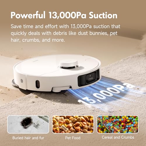 Mova P10 Pro Ultra Robot Vacuum and Mop 13,000Pa Suction, 140°F Hot Water Auto Mop Washing & Drying, Dual Spinning Extenable Mop,10.5mm Lifting for Carpet, 360°Obstacle Avoidance, App Control