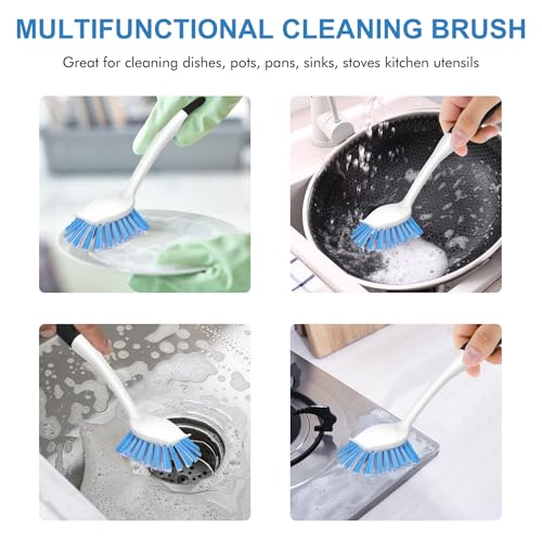 SetSail Dish Brush with Handle, 2 Pack Stiff Bristles Dish Scrubber with Built-in Scraper Dish Scrub Brushes for Cleaning Dishes, Pots and Pans, Kitchen Sink