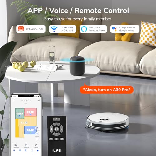 ILIFE A30 Pro Robot Vacuum and Mop, Self Emptying Station for 60 Days, 5000Pa Suction, LiDAR Navigation, No-Go Zones, 2.4G WiFi/App/Alexa/Remote Control, Clean Hard Floors to Medium-Pile Carpet, 110V