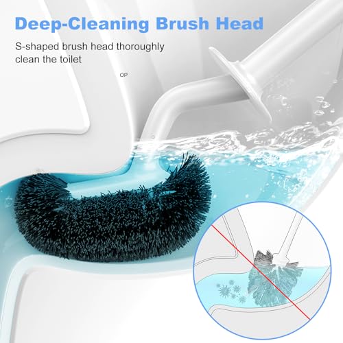HAMITOR Toilet Bowl Brush Holder Set: Curved Design with Holder for Deep Cleaning Under Rim - Compact Hidden Scrubber for Small Space - Modern RV Bathroom Accessories - White 1 Pack