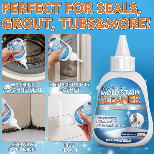 Vigorder Mold Stain Cleaner Gel, 8 FL oz Heavy-Duty Household Cleaner for Washing Machine Gasket, Shower Caulk, Bathroom Grout & Front Loader Seal