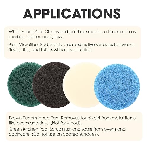 16pcs Power Scrubber Pad Set Compatible with Dremel Versa PC10 Ruby Horsepower Includes 4 Foam, 4 Kitchen, 4 Performance, 4 Microfibre Pads Electric Cleaning Tool Replacement Scouring Pads Accessories
