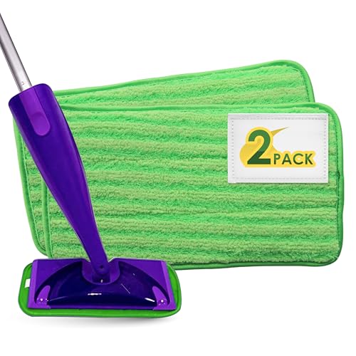Turbo Mops Reusable Floor Mop Pads - Pack of 2, Machine Washable, 12-inch Microfiber Mop Refills - Compatible with Swiffer Wet Jet - Household Cleaning Tools