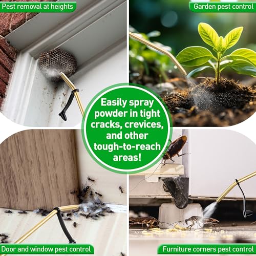 Diatomaceous Earth Powder Duster, 8OZ Garden Powder Applicator Dispenser with Long Metal Tube, Bulb Duster Sprayer for Home Organic Gardening Agricultural Supply (Black,1 Pack)