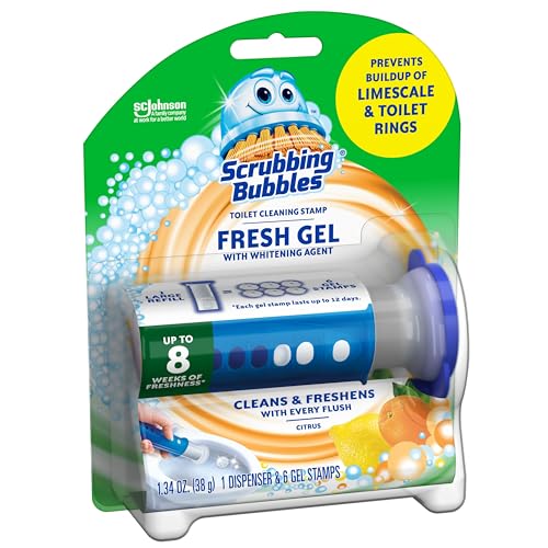 Scrubbing Bubbles Fresh Gel Toilet Bowl Cleaning Stamps, Helps Keep Toilet Clean and Helps Prevent Limescale & Rings, Citrus Scent, 1 Dispenser with 6 Fresh Gel Stamps (Pack of 2)