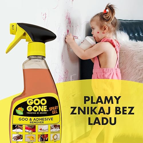 Goo Gone Adhesive Remover Spray Gel Removes Chewing Gum Grease Tar Stickers Labels Tape Residue Oil Blood Lipstick Mascara Shoe Polish Crayon Ounce, Orange, original, 12 Fl Oz