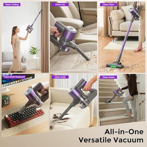 Cordless Vacuum Cleaner,Vacuum Cleaner for Home with Brushless Motor,Lightweight Stick Vacuum with Self-Standing and Touch Screen,Hardwood Floor Vacuum for Pet Hair,Carpets,Tile(Eggplant Purple)
